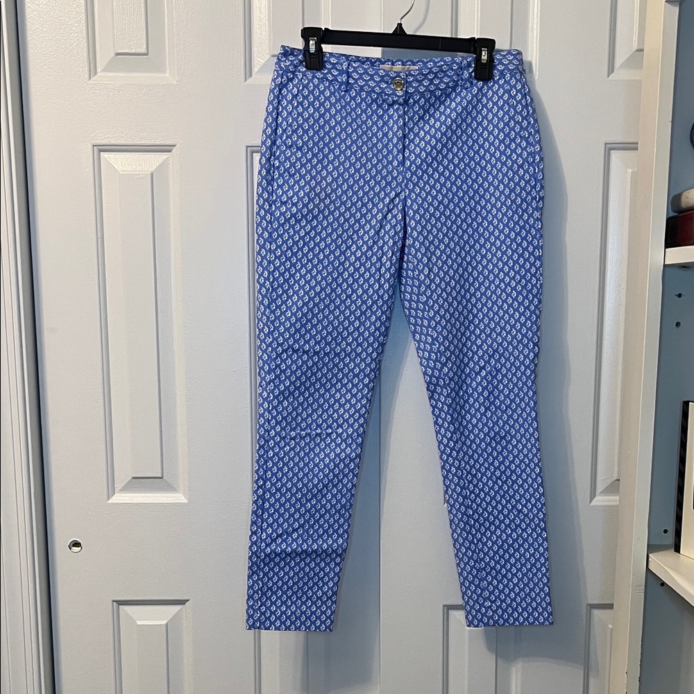 Michael Kors Light Blue Geometric Print Chino Pant Straight Leg Size‎ 6